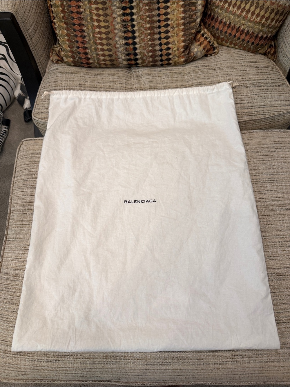 Big Balenciaga White Drawstring Dust Bag with Black Logo